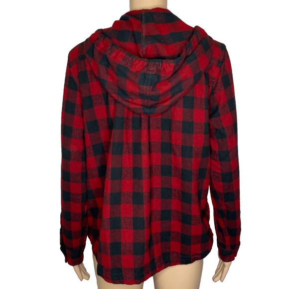 Women's Petite Medium L.L.Bean Scotch Plaid Cotton Flannel Full Zip Hoodie - Picture 4 of 6